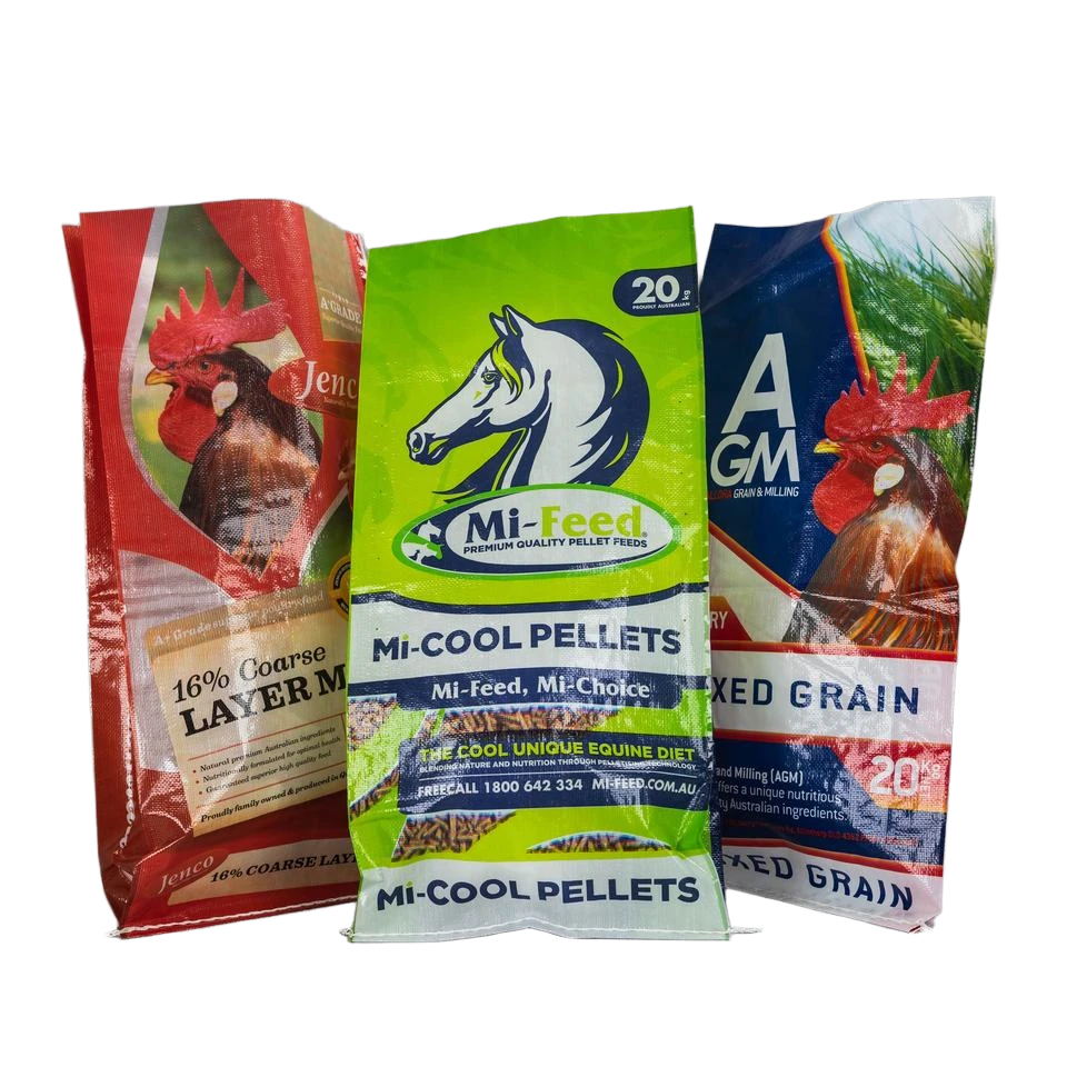 Printed PP woven feed bags for layer feed, equine pellets and mixed grain