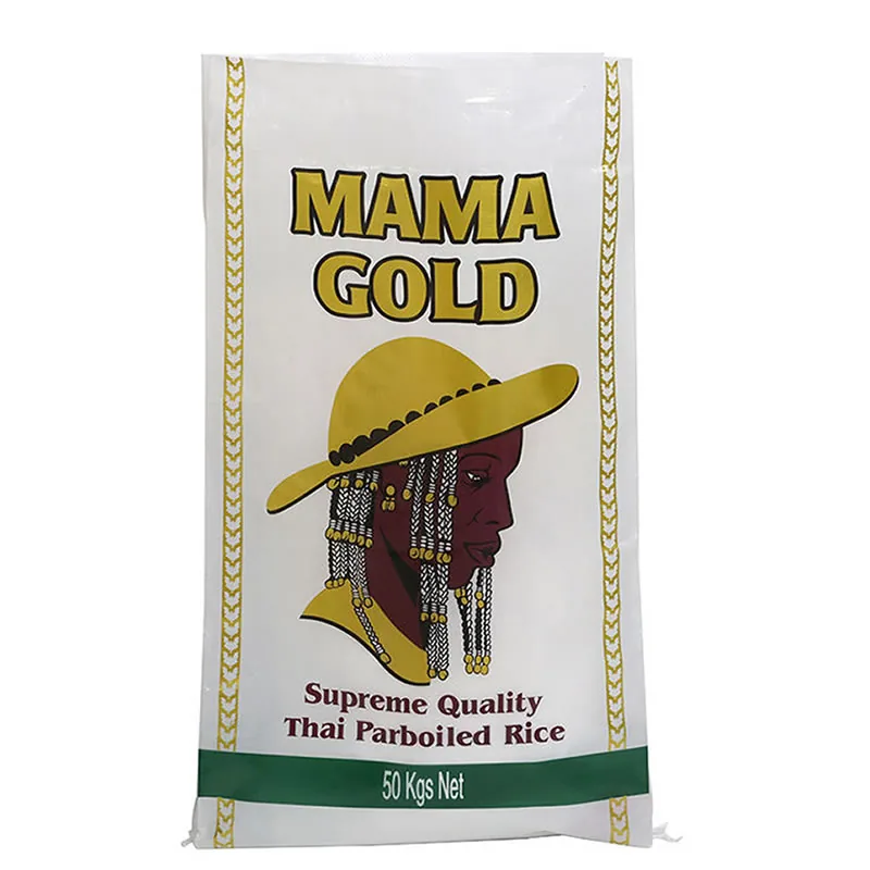 50kg MAMA GOLD Thai parboiled rice bag with lady portrait and chevron border print