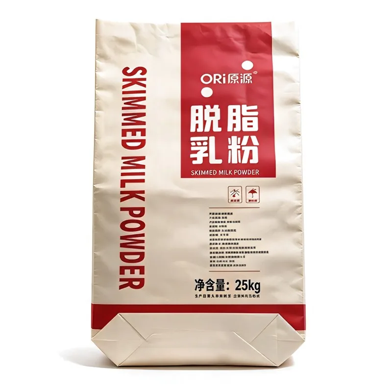 25kg skimmed milk powder block bottom kraft paper bag printed for ORI