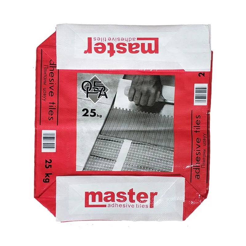 Red Master 25kg adhesive tiles PP woven valve bag with printed side gusset and barcode