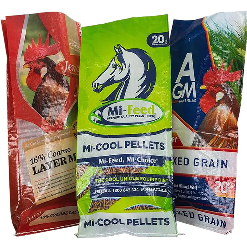 Range of custom printed PP woven animal feed bags for layer mash and pellets