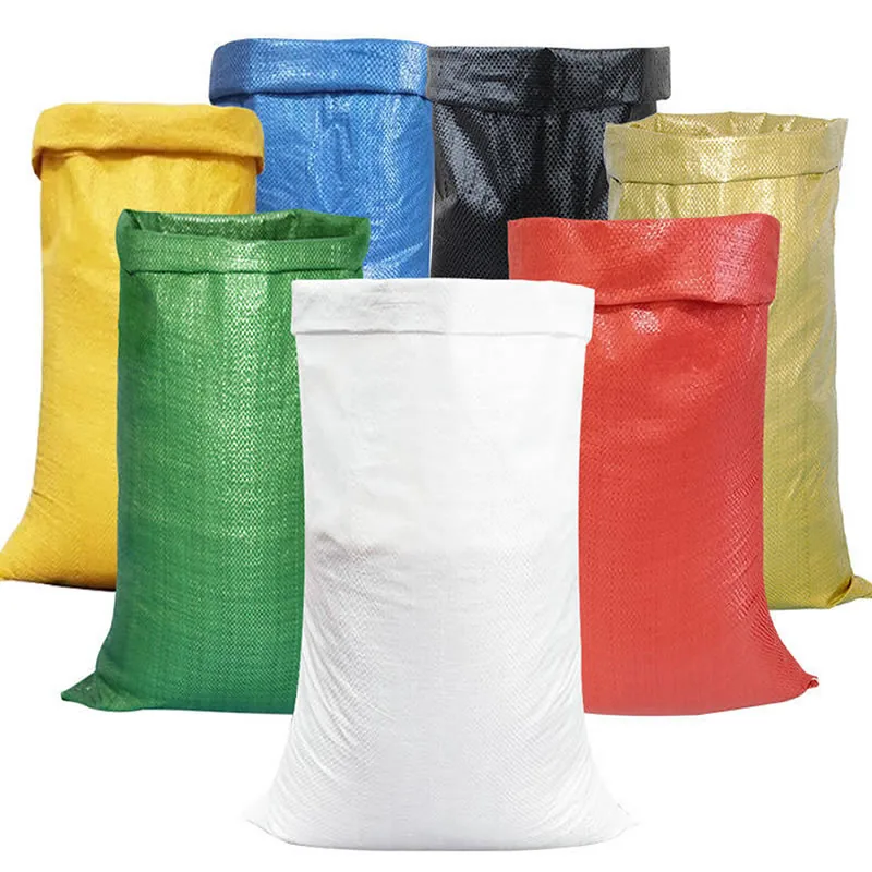 Assorted printed PP woven bags showing lamination and print capability