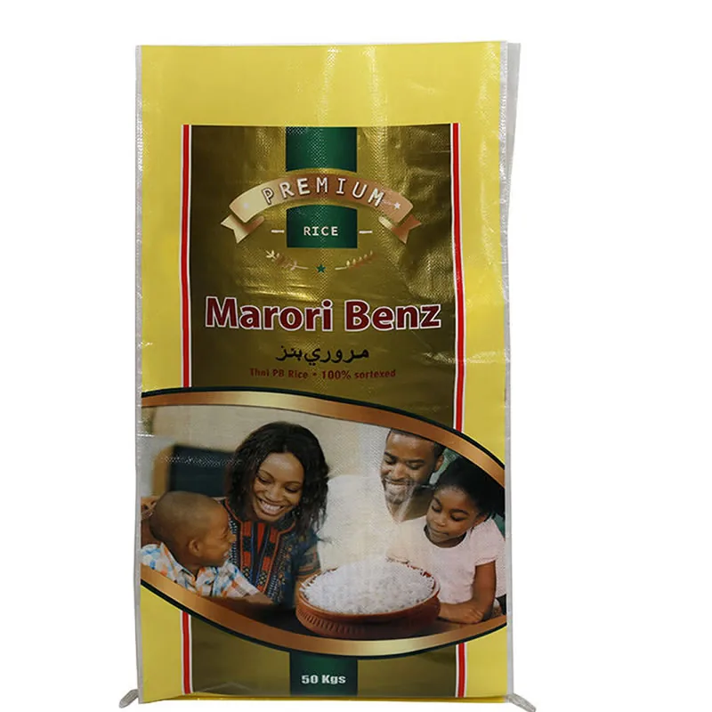 50kg BOPP printed PP woven premium rice bag with family graphic artwork